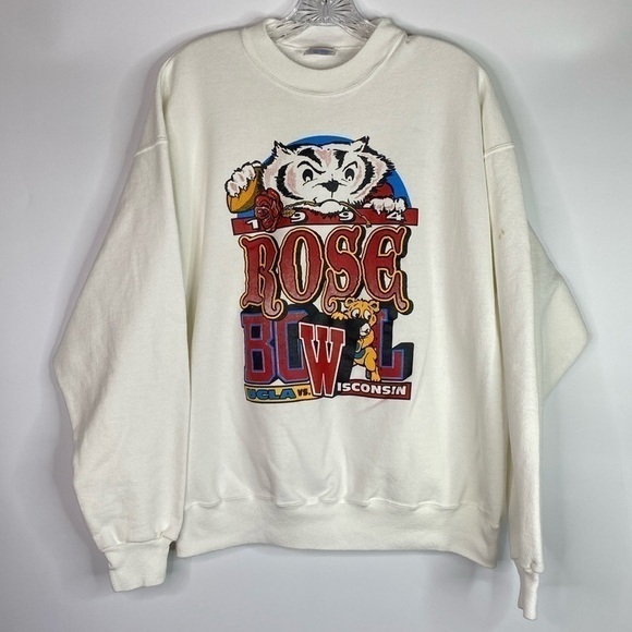 Vintage Hanes UW Badgers Rose Bowl 1994 White Crewneck Sweatshirt XL - Picture 1 of 10